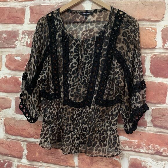Daniel Rainn Top Women's Small Multicolor 100% Silk Animal Print Sheer Shirt - Picture 3 of 8